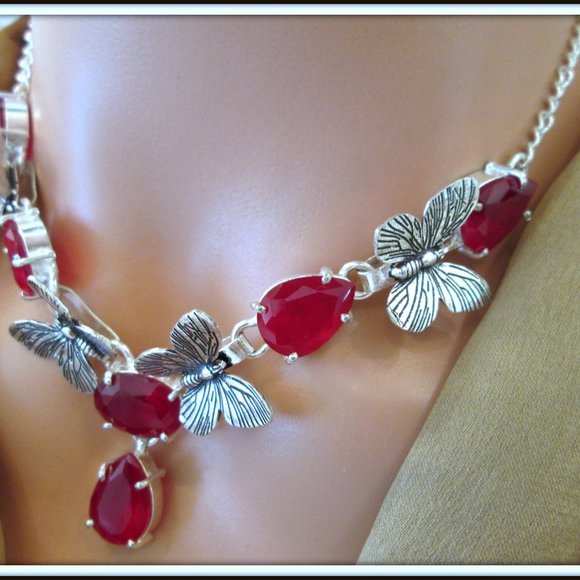 ruby natural pear cut ladies 925 silver necklace - Picture 3 of 6